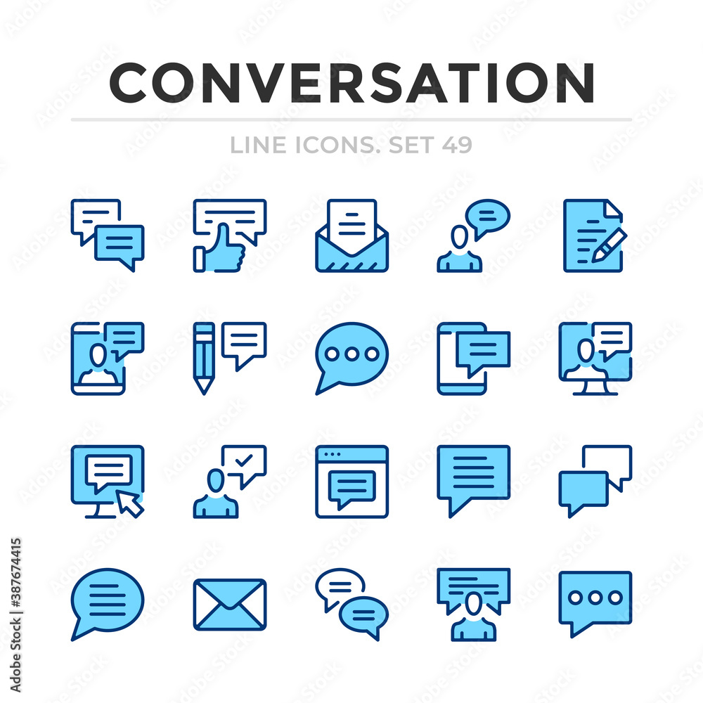 Conversation vector line icons set. Thin line design. Outline graphic elements, simple stroke symbols. Conversation icons Conversation vector line icons set. Thin line design. Outline graphic elements, simple stroke symbols. Conversation icons