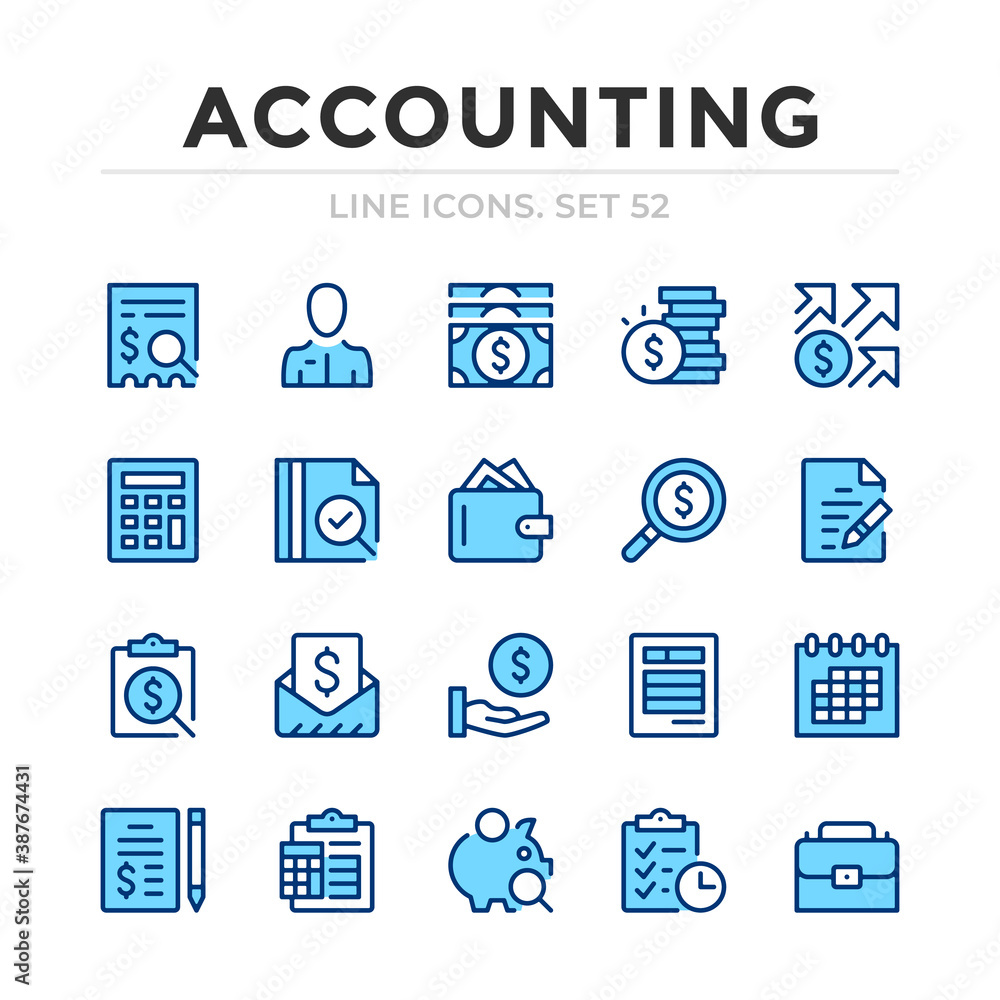 Accounting vector line icons set. Thin line design. Outline graphic elements, simple stroke symbols. Accounting icons Accounting vector line icons set. Thin line design. Outline graphic elements, simple stroke symbols. Accounting icons