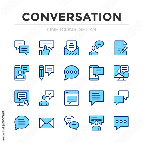 Conversation vector line icons set. Thin line design. Outline graphic elements, simple stroke symbols. Conversation icons