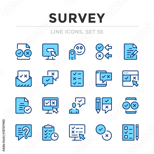 Survey vector line icons set. Thin line design. Outline graphic elements, simple stroke symbols. Survey icons