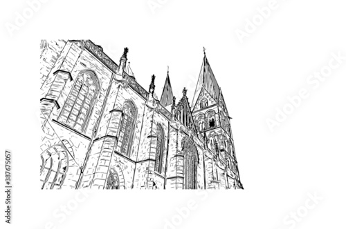 Building view with landmark of Bremen is a city straddling the Weser River in northwest Germany. Hand drawn sketch illustration in vector.