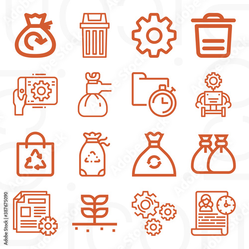 16 pack of disposal  lineal web icons set