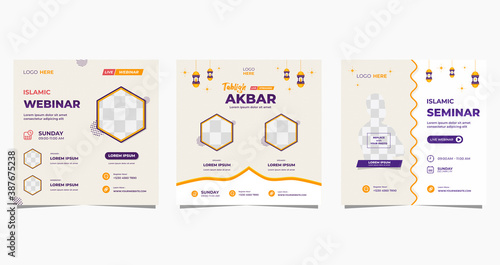 Collection of islamic background with religion ornament.  Perfect for social media post templates, Islamic webinar, Muslim education, Religion event and other online seminar