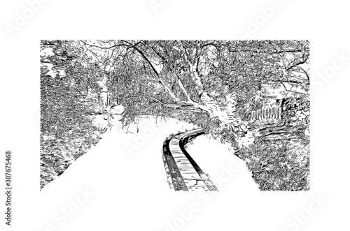 Building view with landmark of Bremen is a city straddling the Weser River in northwest Germany. Hand drawn sketch illustration in vector.