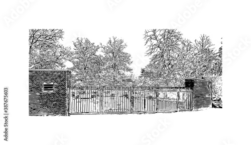 Building view with landmark of Bremen is a city straddling the Weser River in northwest Germany. Hand drawn sketch illustration in vector.