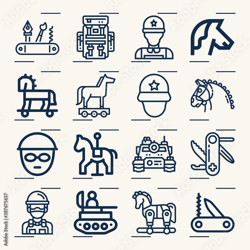 Simple set of troops related lineal icons.