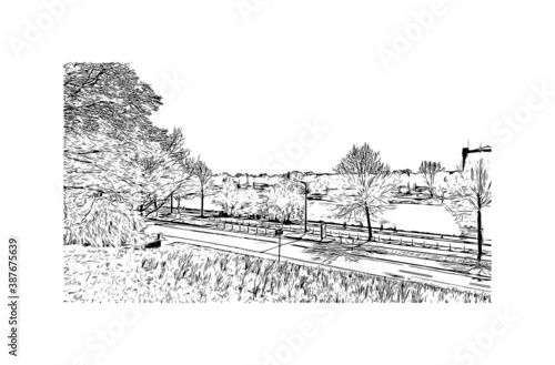 Building view with landmark of Bremen is a city straddling the Weser River in northwest Germany. Hand drawn sketch illustration in vector.
