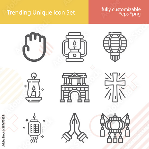 Simple set of islam related lineal icons.
