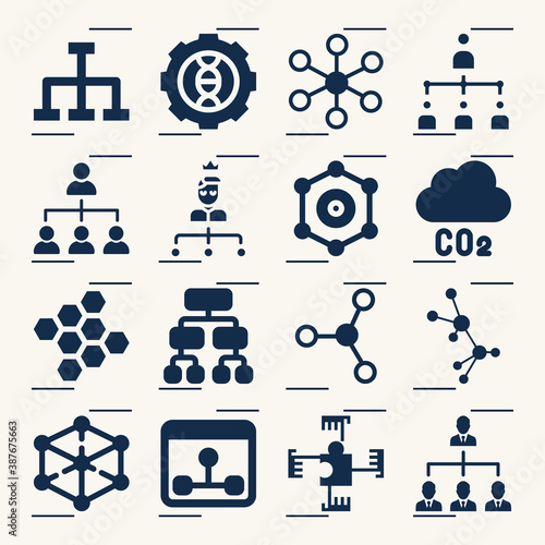 Simple set of atoms related filled icons.