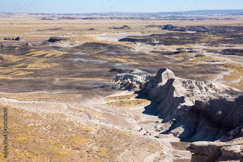 Landscape view of the beautifully colorful mounds in Petrified Forest National Park (Arizona).