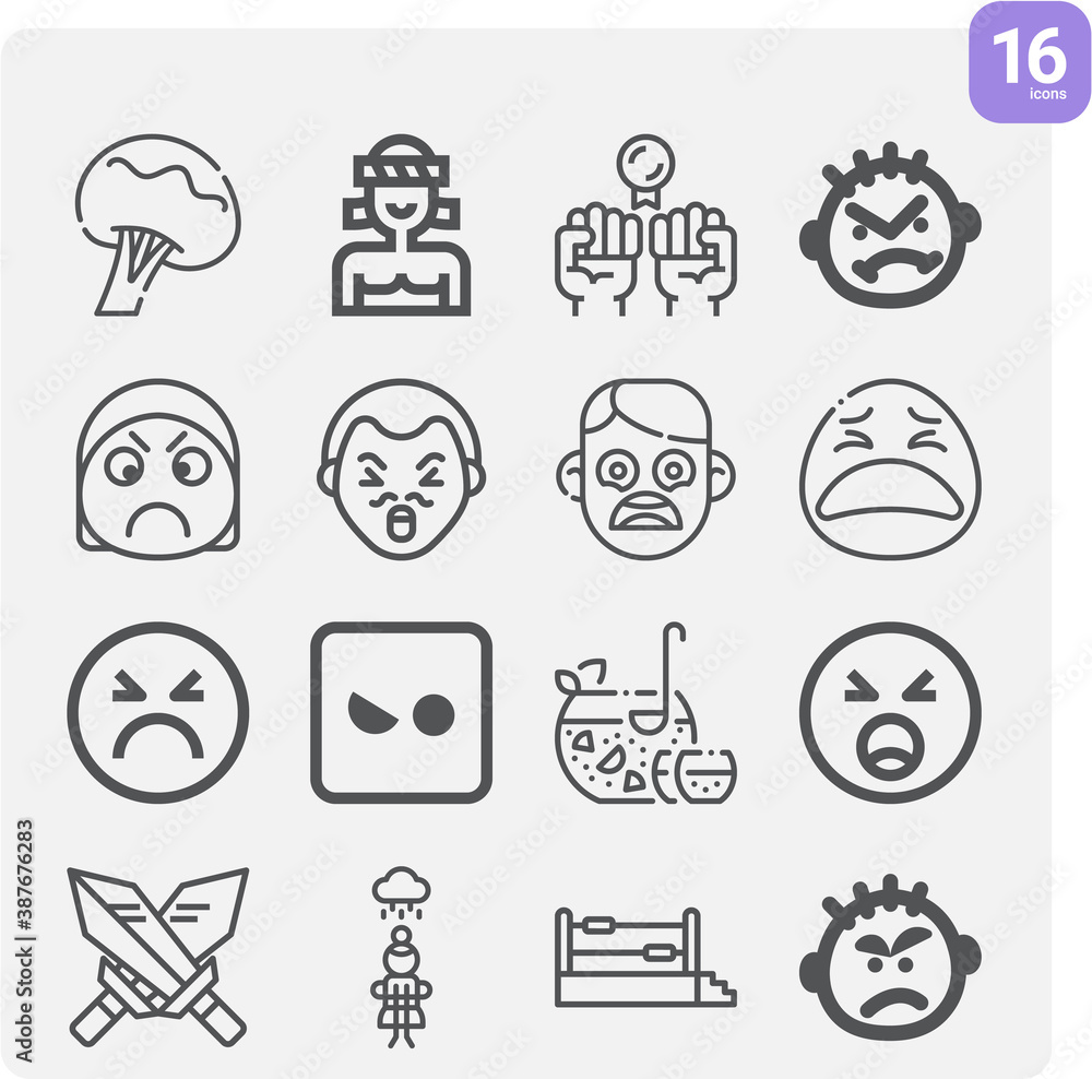 Simple set of anger related lineal icons.