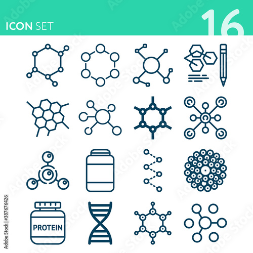 Simple set of 16 icons related to molecules