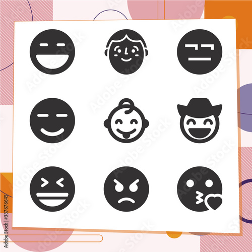 Simple set of 9 icons related to emoji
