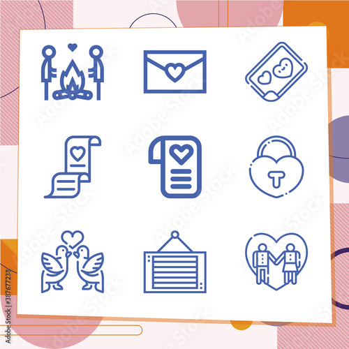 Simple set of 9 icons related to romanticism