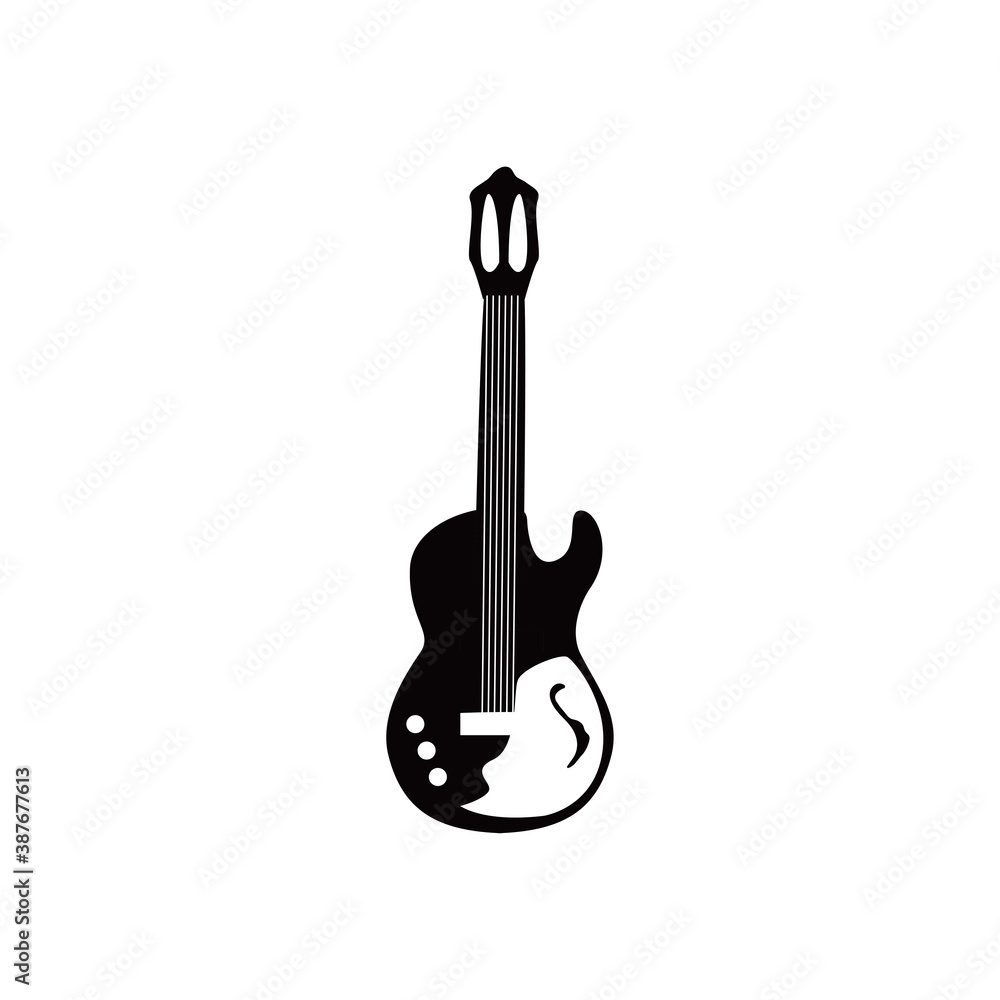 guitar electric instrument with ornament black and white style icon vector design