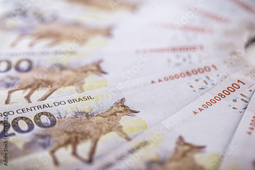 two hundred reais bill from brazil, new 200 reais bill, money from brazil. Concept of inflation and devaluation photo