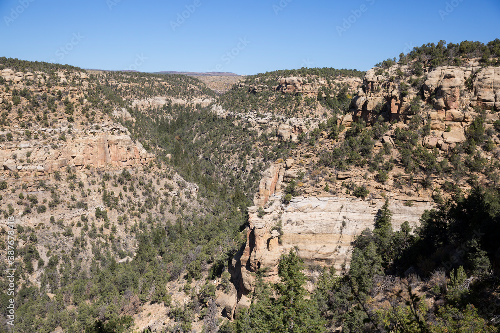 Landscape view of the mountains/hills of Mesa Verde National Park (Colorado).