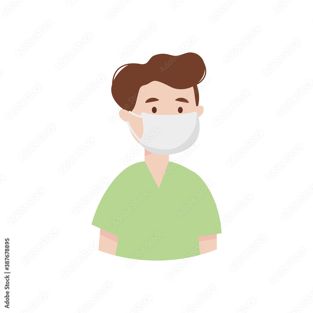 cartoon man with medical mask, flat style