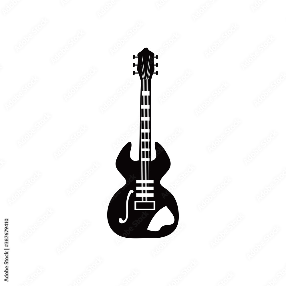 guitar electric instrument with ornament black and white style icon vector design
