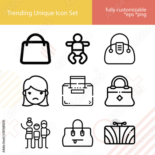 Simple set of little girl related lineal icons.