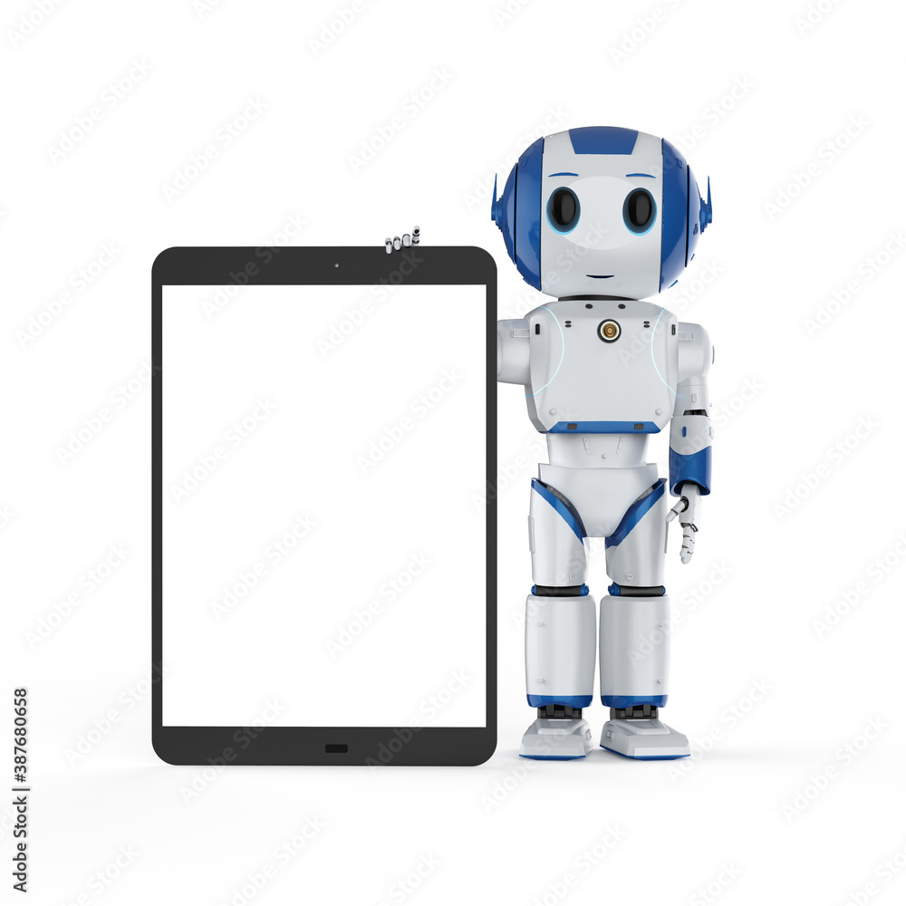 robot with blank screen tablet ilustración de Stock | Adobe Stock