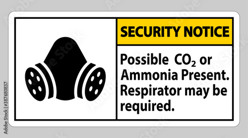 Security Notice PPE Sign Possible Co2 Or Ammonia Present, Respirator May Be Required