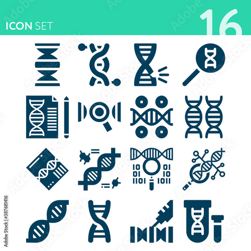 Simple set of 16 icons related to amid