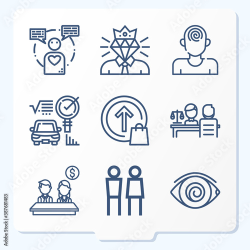 Simple set of 9 icons related to psychologist