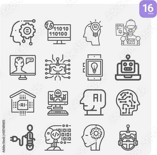 Simple set of machine translation related lineal icons.