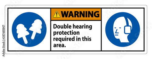 Warning Sign Double Hearing Protection Required In This Area With Ear Muffs & Ear Plugs