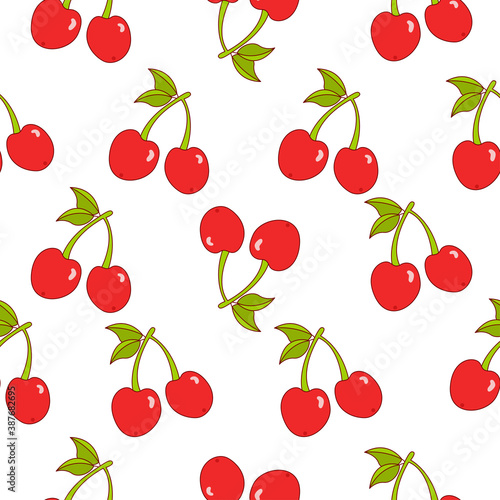 Cherry seamless pattern design. Cherry fruit pattern background. Fruit seamless pattern isolated.