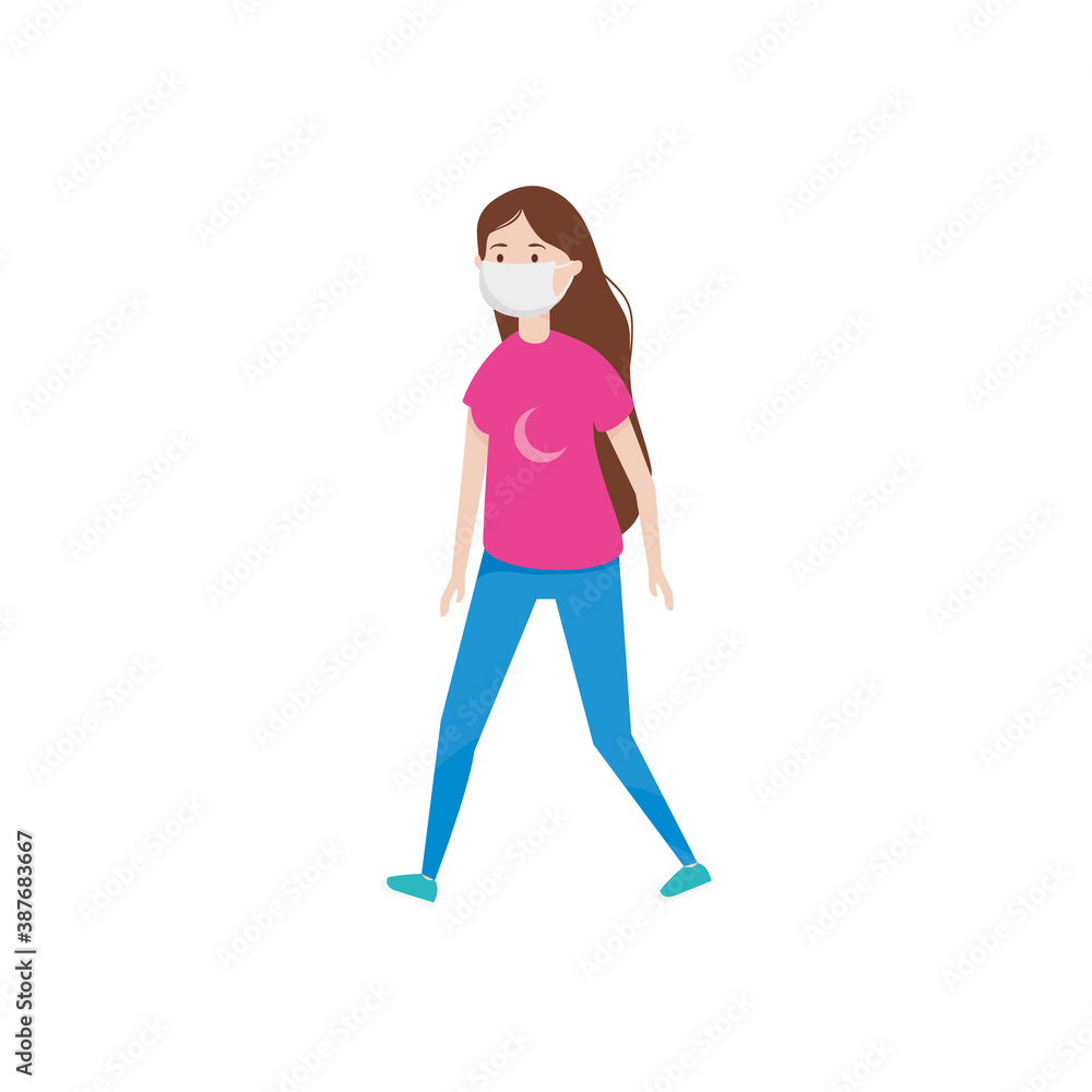 cartoon woman wearing a medical mask, flat style cartoon woman wearing a medical mask, flat style
