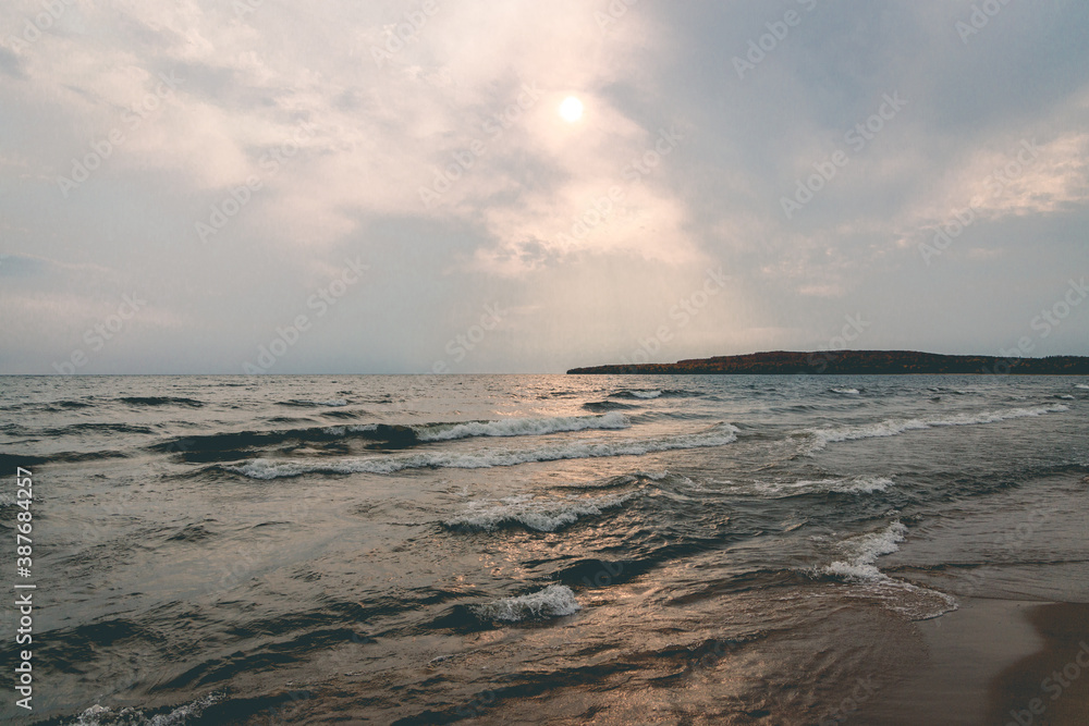 Sandy beach and waves lake Superior Ontario Canada 