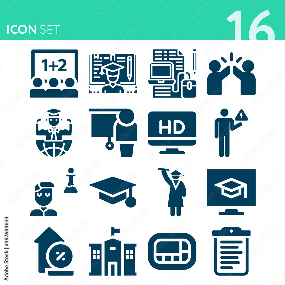 Simple set of 16 icons related to graduation Simple set of 16 icons related to graduation