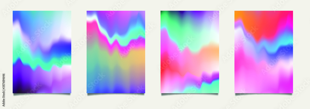 Abstract futuristic posters with holographic surface. Cover template for music or fashion event, party. Abstract futuristic posters with holographic surface. Cover template for music or fashion event, party.