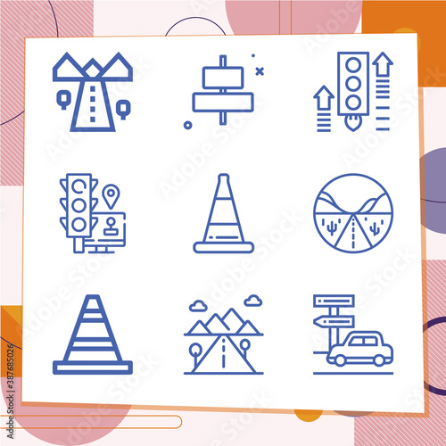 Simple set of 9 icons related to bypass