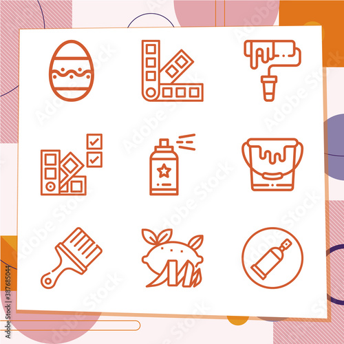 Simple set of 9 icons related to pigment