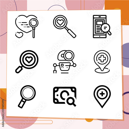 Simple set of 9 icons related to suitable