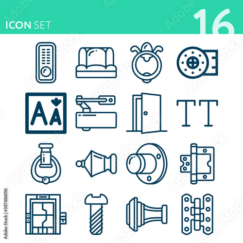 Simple set of 16 icons related to room access