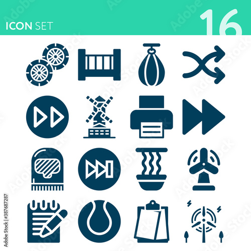Simple set of 16 icons related to roll