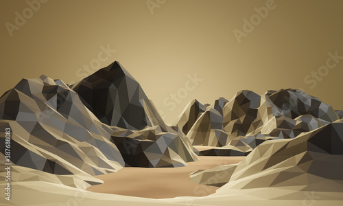 Tapety artystyczne 3D renderated low poly mountain and lake.