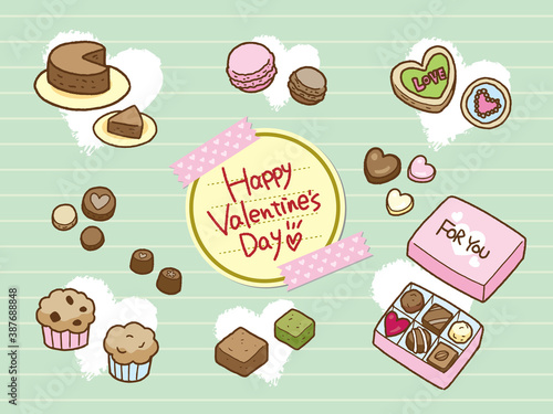 バレンタインデーの手描きイラストのセット