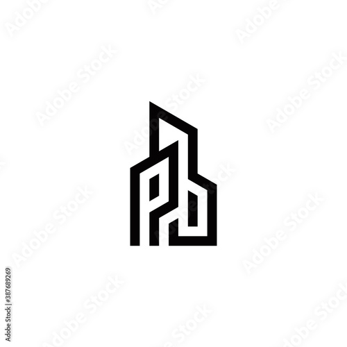 p b pb initial building logo design vector graphic idea creative