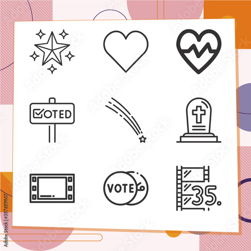 Simple set of 9 icons related to vote