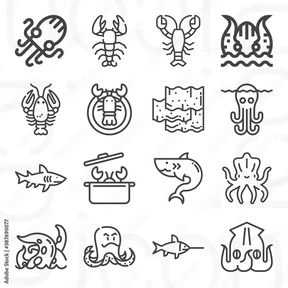 16 pack of rough fish  lineal web icons set