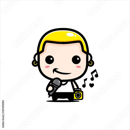 vector design of cute cool boy character singing