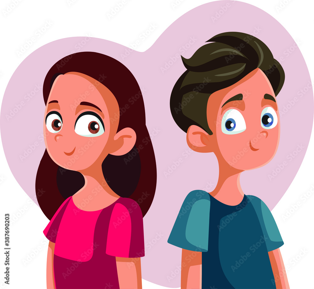 Teen Girl and Boy Falling in Love Vector Cartoon Teen Girl and Boy Falling in Love Vector Cartoon