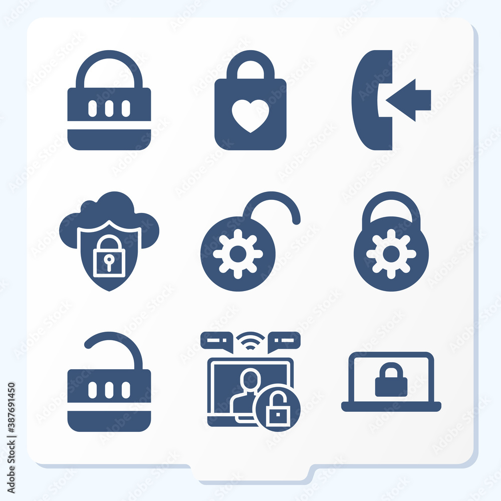 Simple set of 9 icons related to intrusion