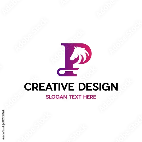 Modern Horse Letter P Logo Design Stock Vector, Horse Strong Initial P Logo