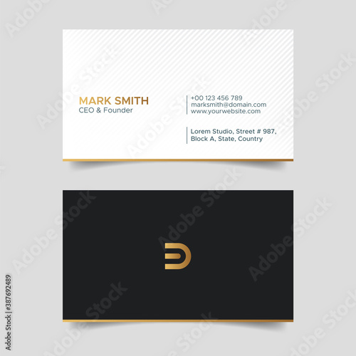 Corporate White and Golden Creative Business Card Design Template with Pattern Background